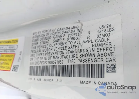 2024 Honda Civic Lx from USA, damaged, VIN 2HGFE2F21RH591062